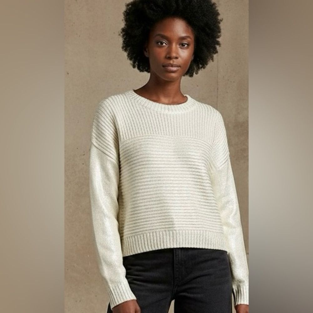 DKNY Gold Shimmer Rib Knit Sweater in Gold and Ivory Size Large NWT
